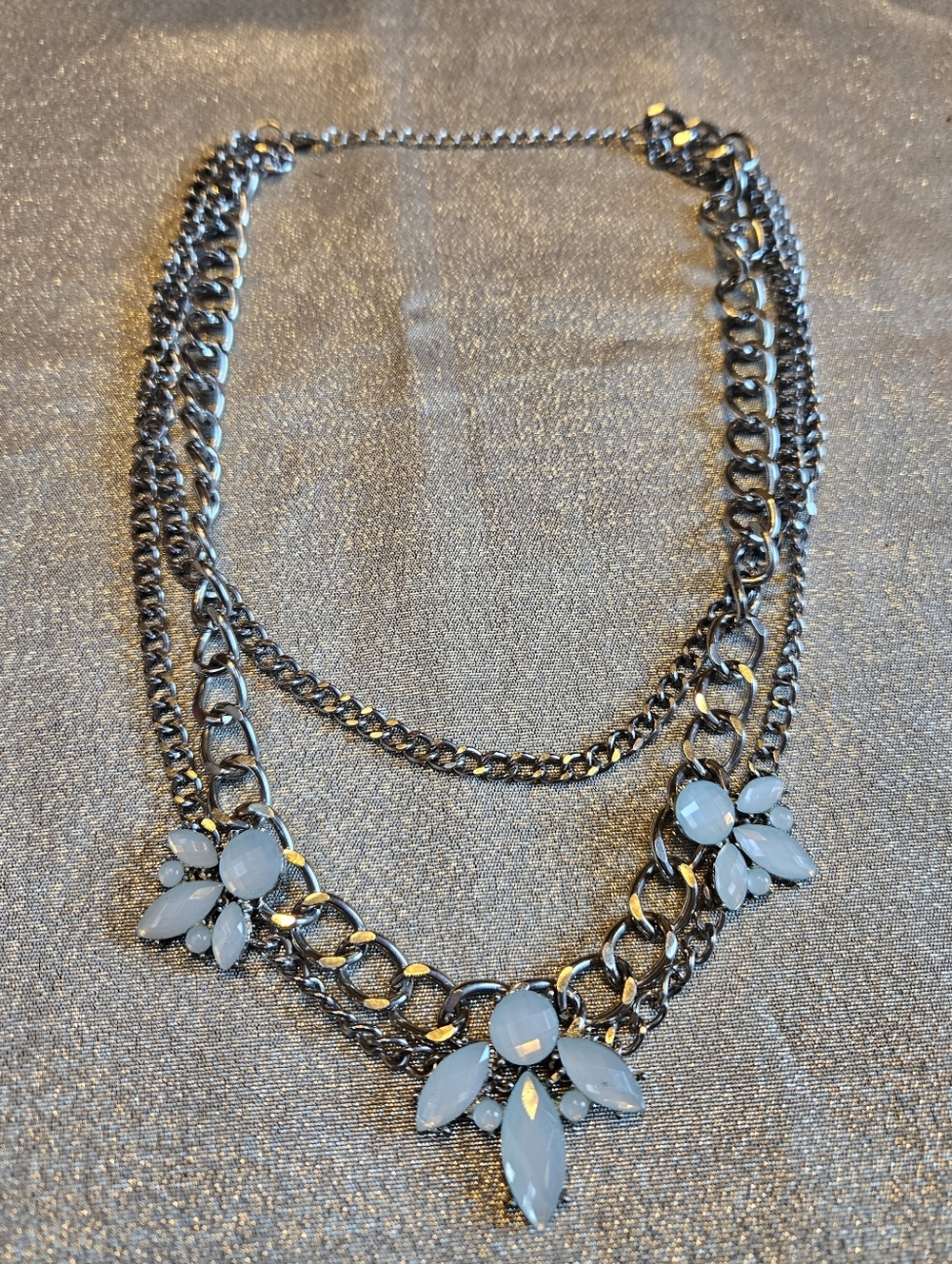 Layered Chunky Chain And Ice Blue Statement Necklace